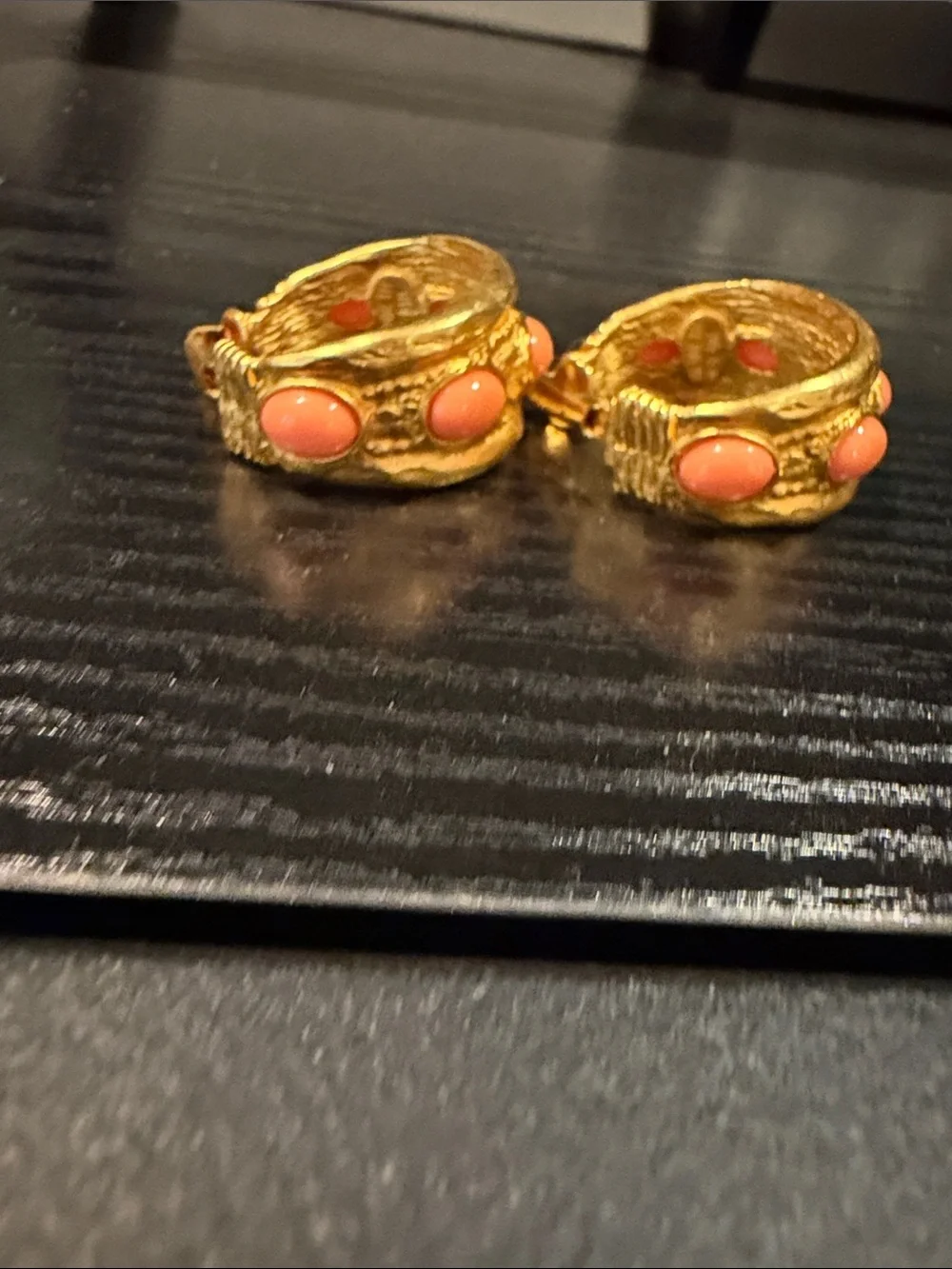 Kenneth Jay Lane Gold-Tone Hoop Earrings with Coral Accents - Picture 3 of 3